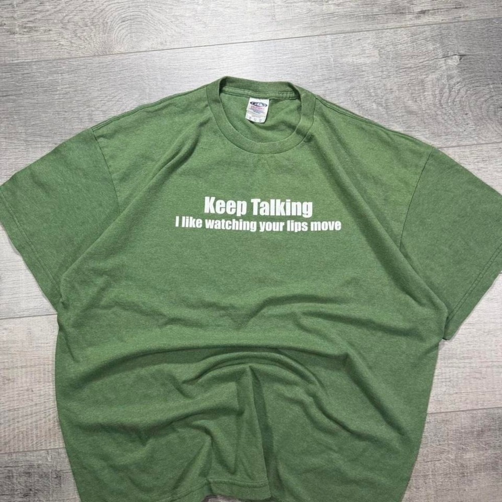 Vintage 2000s funny scene core green and white saying humor t shirt Size XL